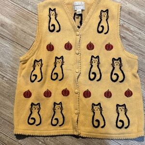 Christopher & Banks Vintage Cat Hand Embroidered Vest